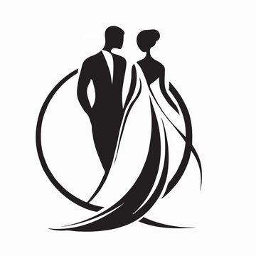 Bride and Groom Holding Hands Simple Logo Design On White Background