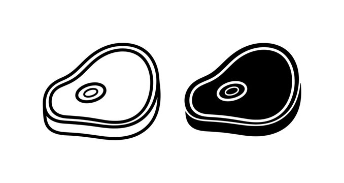 Minimalist meat steak icons, raw beef fillet vector, butcher shop logo