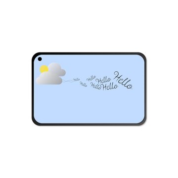 Minimalist Horizontal Tablet Screen Backdrop with Cloud Sun and Hello Text Trail