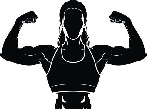 Female bodybuilder silhouette strong woman flexing muscles fitness and strength concept illustration