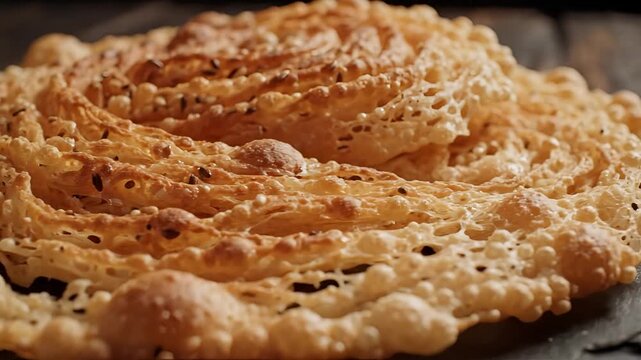 Closeup of Crispy Fried Indian Snack with Sesame Seeds.