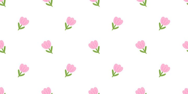 Kawaii seamless bg nature flower cute gingham pattern summer daisy with a light pastel pink background for a childish and fun design. This repeat wallpaper features tiny marguerite doodles.