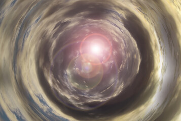 Obraz premium Tunnel from clouds background texture watercolor fairy-tale design unusual colorful