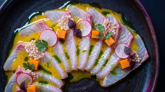 Neon Macro Tiradito with Andean Quinoa and Aji Amarillo