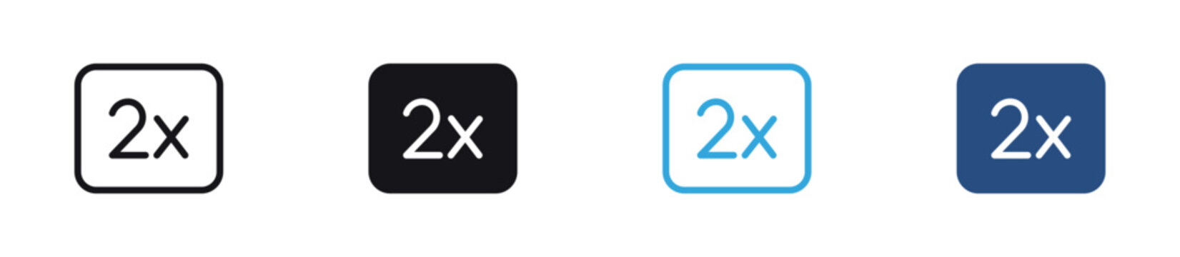 2X Sign Icon Set Rounded square badge with 2x symbol, double performance, increased efficiency concept. Vector illustration.