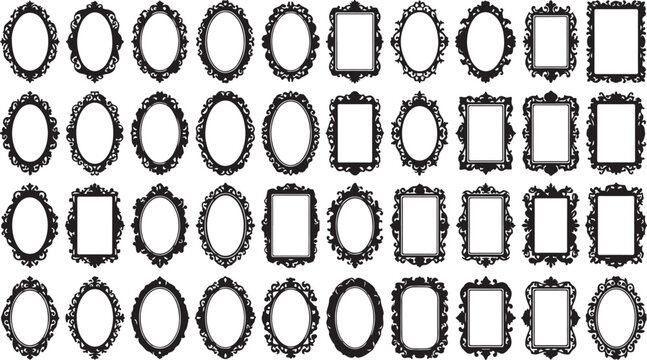 Black silhouette decorative frame collection isolated on white