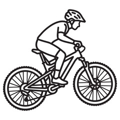 Fototapeta premium Cyclist riding mountain bike with helmet in black and white line art style