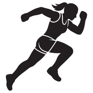 Female Runner Sprinting Silhouette in Dynamic Motion Black and White