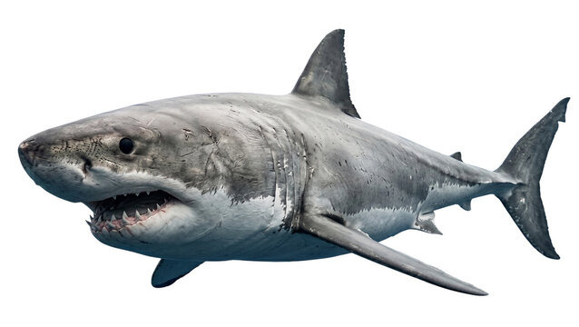 Great white shark swimming with open mouth on transparent background carcharodon carcharias predator ocean marine life sea creature wildlife animal