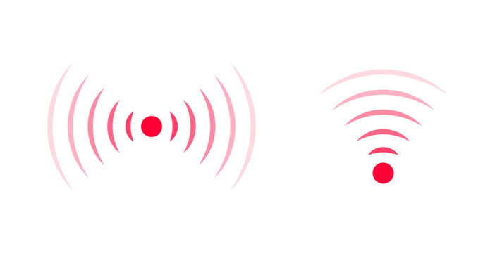 Red Signal Wave Icons Set &mdash; Radio Frequency and WiFi Wireless Symbol Vector on White Background