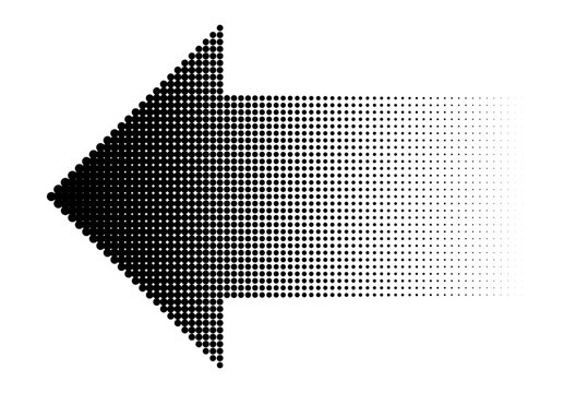 Halftone Dot Arrow Vector &mdash; Black Fading Dotted Right Direction Symbol on White Background