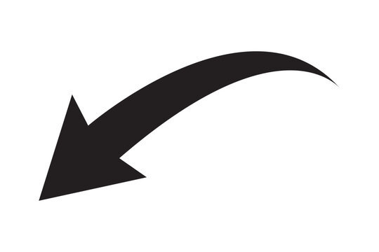 Curved arrow icon pointing down left in minimalist vector design