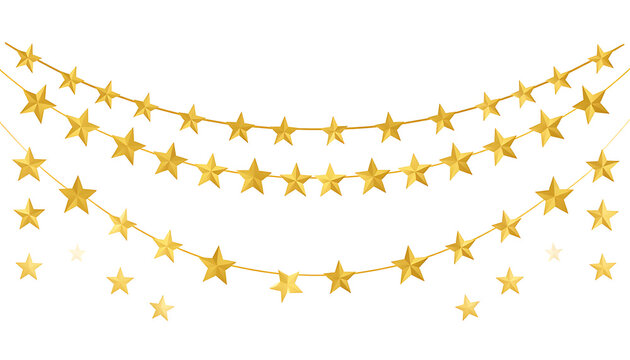 Golden star garland decoration, festive string lights, celebration and party elements, bright shimmering holiday streamers