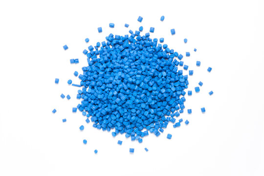 Heap of blue masterbatch granules. Masterbatch is a new type of colorant specifically for polymer materials. Top view
