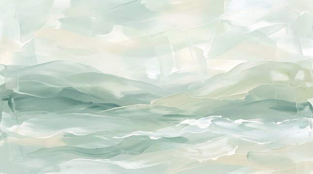 Serene abstract landscape painting with flowing brushstrokes in muted green and cream tones image photo