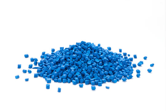 Heap of blue masterbatch granules. Masterbatch is a new type of colorant specifically for polymer materials
