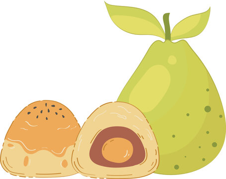 Illustration of Pomelo Fruit and Pastries