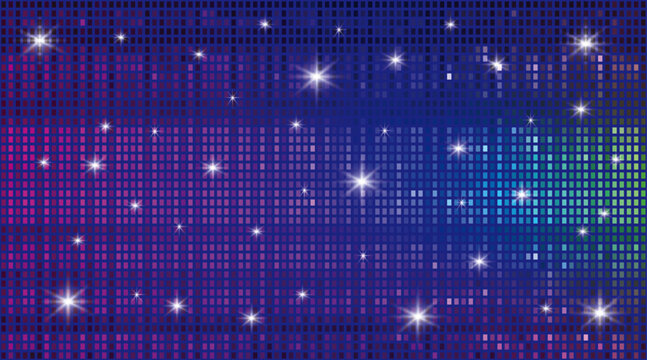 Disco background: Disco dance floor background with shimmering lights and a colorful pixelated effect.