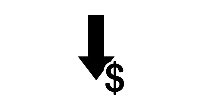 Black dollar sign with downward arrow.