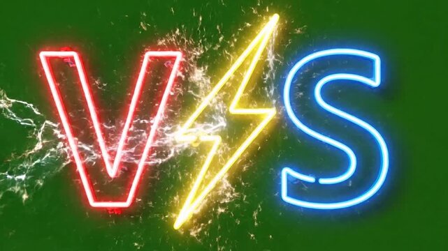 Glowing neon letters representing a competitive versus concept design