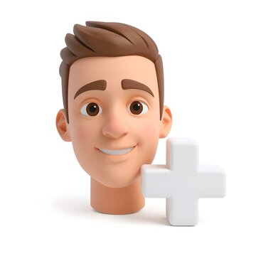 3D person icon avatar concept with plus sign vector style