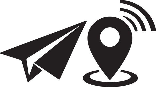 Paper plane arrow with map pin signal icon for location sharing and navigation in vector style.