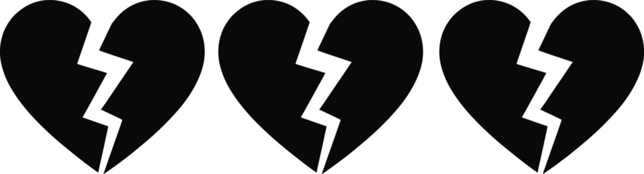 Broken heart icons in black