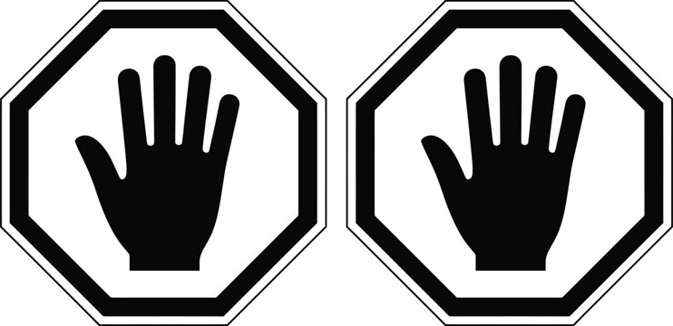 Black and white stop signs with hands