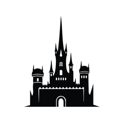 Spooky gothic castle silhouette with pointed towers halloween vector. © IllustraCore