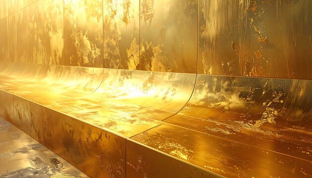 Golden textured wall with subtle speckled pattern and reflective surface, abstract metallic background for luxury or industrial concepts