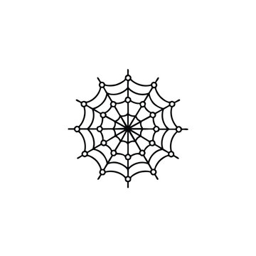 Spider web icon silhouette halloween spooky round cobweb linear shape.