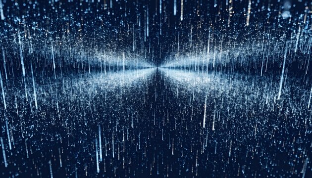 Abstract blue digital rain background with glowing particles and light tunnel effect