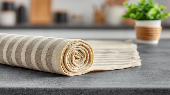 Towel rolled linen fabric striped kitchen countertop textile home interior