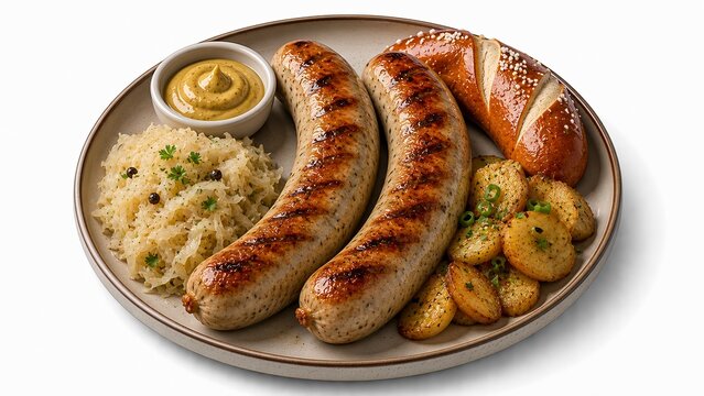 Gourmet bratwurst sausage isometric 3D illustration, premium isolated food render on white background for corporate presentation design menu