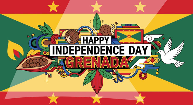 Happy Independence Day Grenada with national flag elements