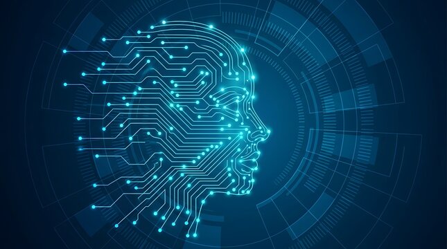 Artificial Intelligence Human Head Circuit Board Digital Brain Concept photo image