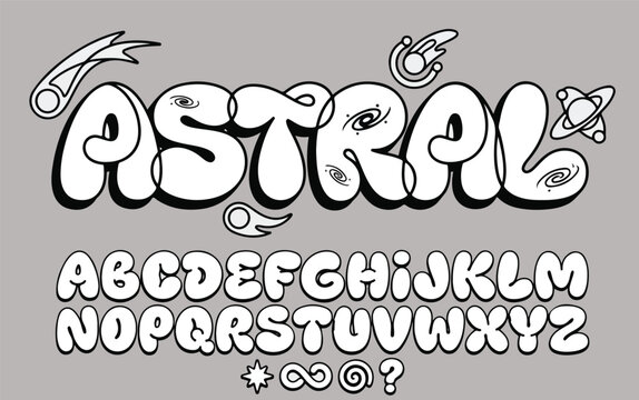 Bubble style graffiti alphabet font design, Hand drawn street art lettering set, bold urban typography collection, creative sketch letters for illustration and print