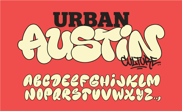 Graffiti bubble alphabet set, funky balloon organic typeface in trendy retro style for posters and street design