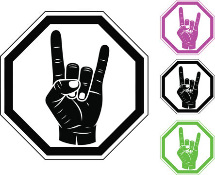 Hand making devil horn sign in octagon shapes