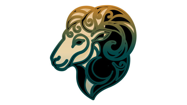 Decorative Eid al-Adha ram sheep profile vector illustration with ornate swirls, featuring an editable stroke, adjustable line weight, customizable stroke, and thin line style for Islamic design.