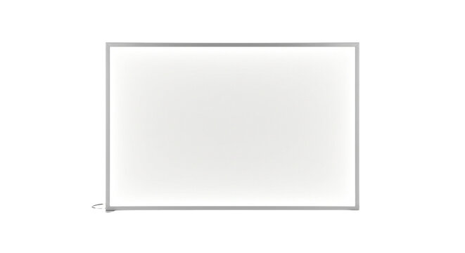 Blank white rectangular illuminated light box on transparent background