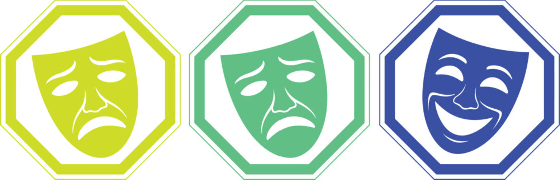 Theatrical comedy and tragedy masks in octagon frames