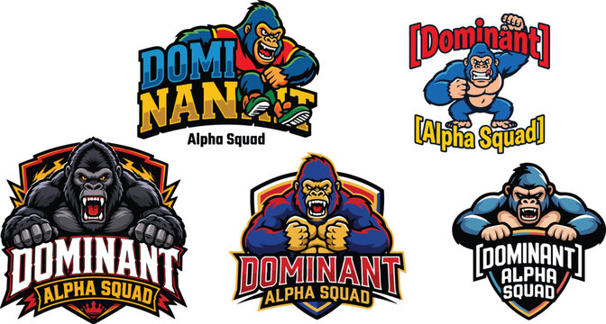 Angry gorilla mascot esports gaming logo, dominant alpha squad ape beast vector