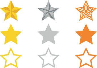 Obraz premium Golden silver and bronze rating star icon set with various textures shapes and outlines isolated vector template