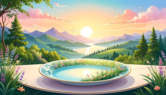 Peaceful Sunrise Mountain Lake View