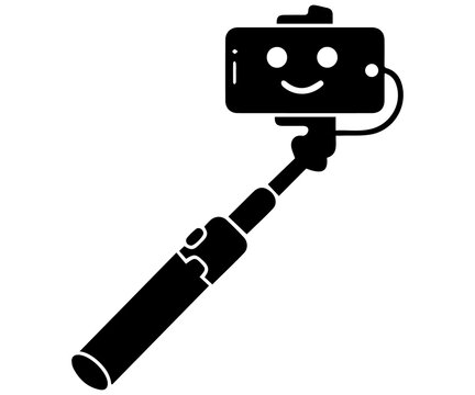 selfie stick with smartphone silhouette icon &ndash; mobile phone monopod vector illustration for photography and social media .