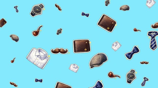 Fathers day gift ideas featuring wallets watches neckties bowties mustaches and shirts.