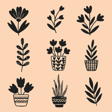 Minimalist Black Botanical Plant & Flower Silhouette Clipart Set