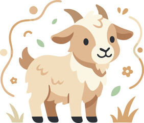 Fototapeta premium Cute Goat Character Geometric Flat Vector Illustration