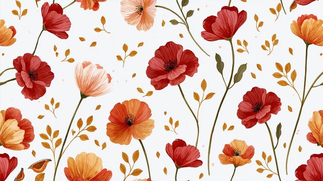 watercolor poppy floral pattern on printable decorative paper background